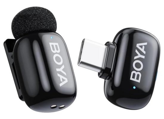 BOYA mini 2-06 Wireless Lavalier Microphone for iPhone 15-17/Android,Noise Cancellation,App Control, 48kHz/24-Bit, 6H Battery Mini Mic for Video Recording Interview Vlog (1TX + USB-C RX) - Black